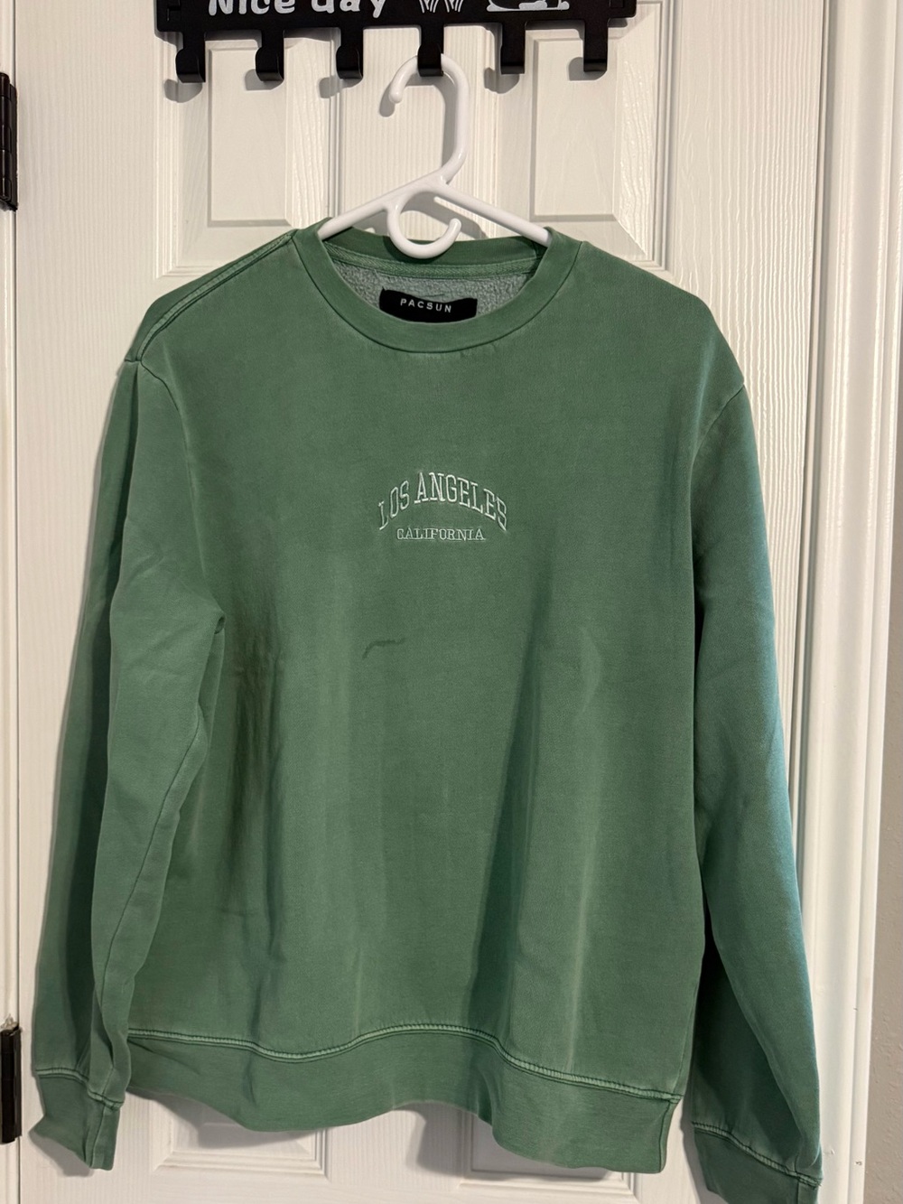 PacSun Sage Green Crewneck Sweatshirt with Los Angeles Embroidery